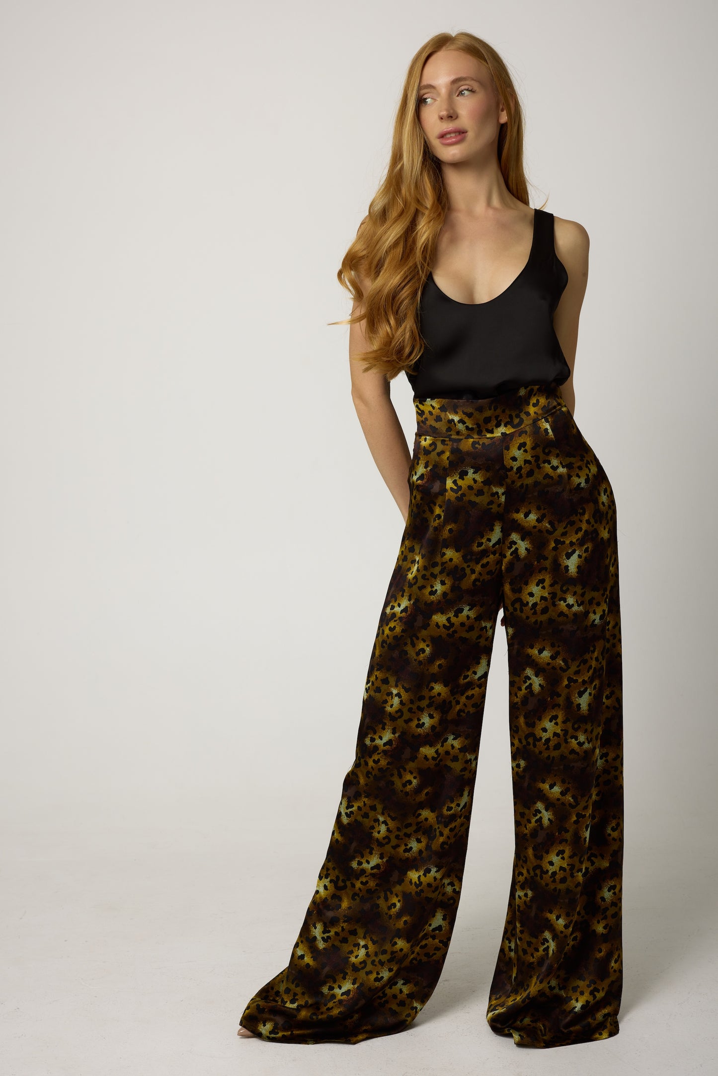 KAIA Silk Leopard Trouser