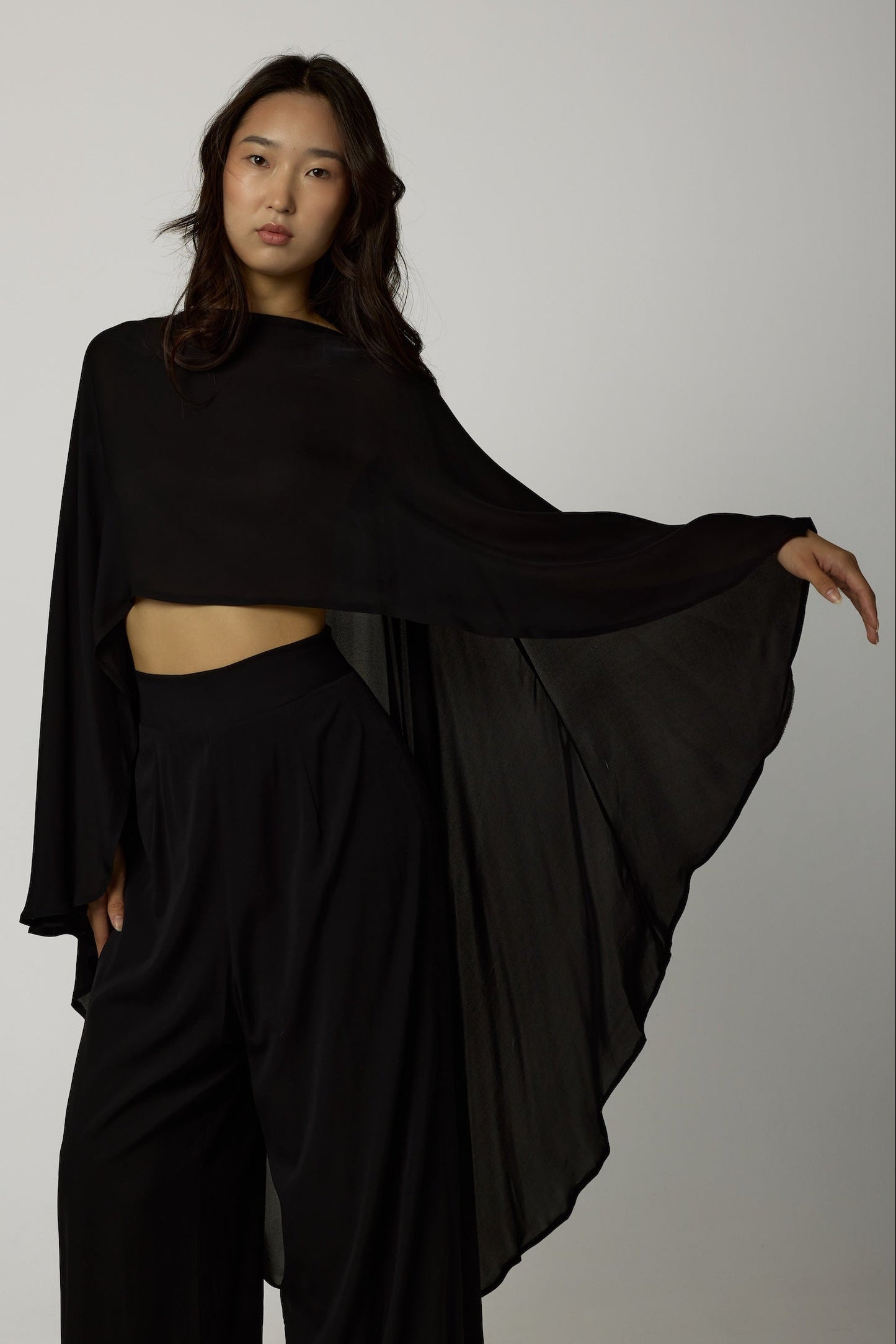 ZAHIRA Silk Chiffon Cape Top