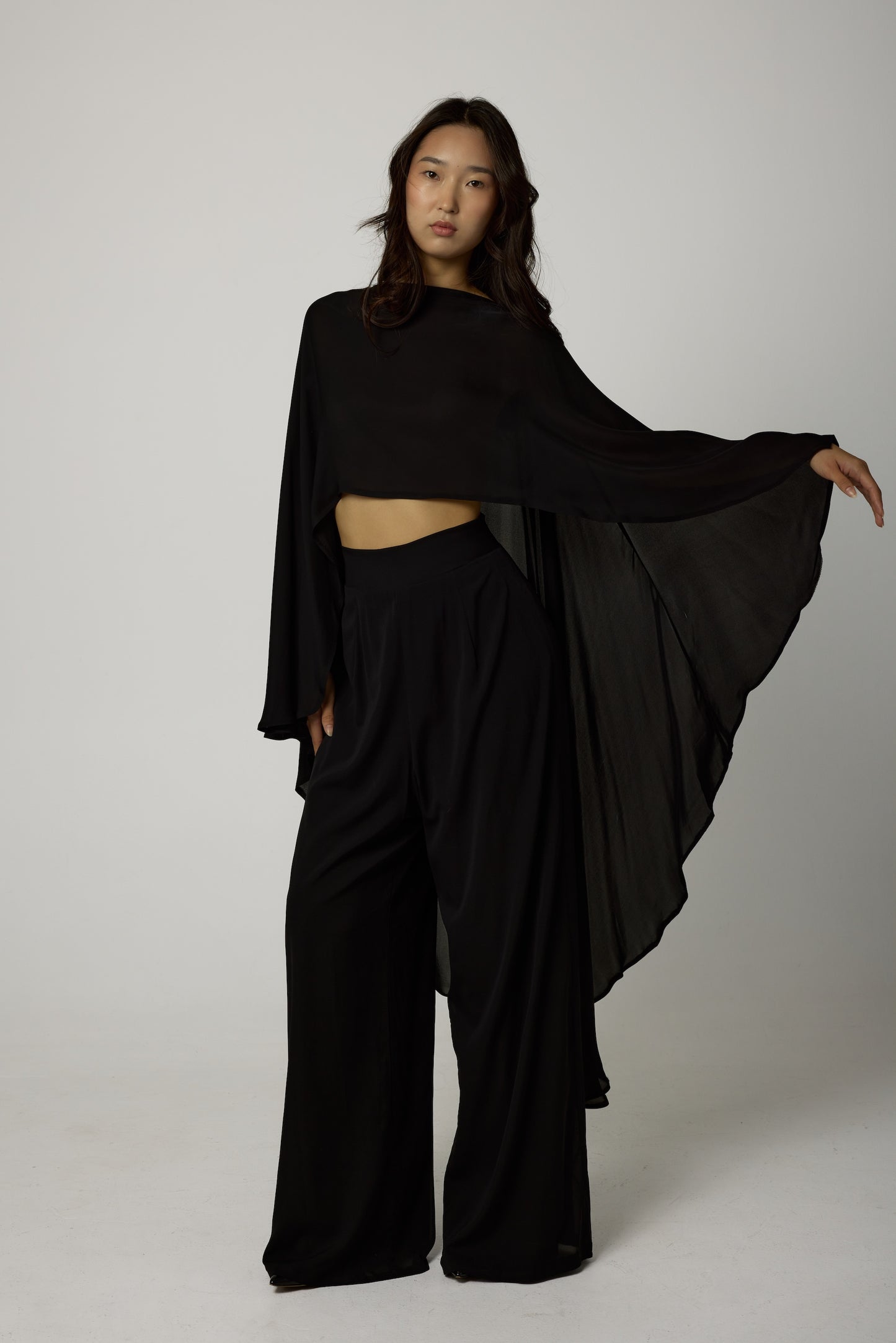 ZAHIRA Silk Chiffon Cape Top